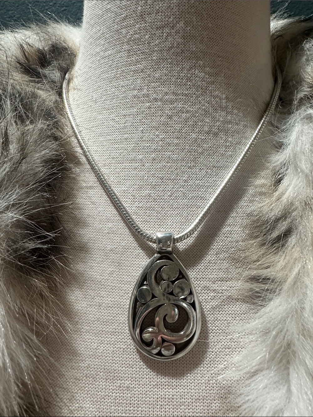 Brighton Silver Teardrop Scrollwork Pendant Necklace